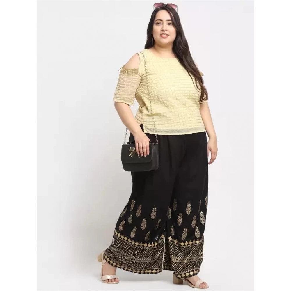 Amfyn Women's Plus Size Relaxed Fit Viscose Rayon Palazzo Trousers (Black)