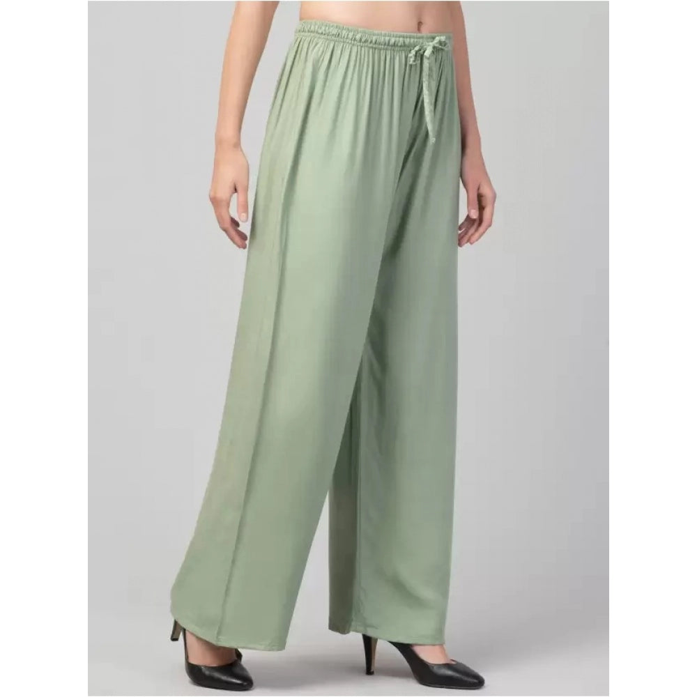 Amfyn Women's Plus Size Relaxed Fit Viscose Rayon Palazzo Trousers (Light Green)