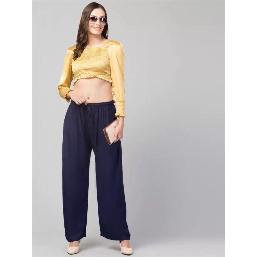 Amfyn Women's Plus Size Relaxed Fit Viscose Rayon Palazzo Trousers (Dark Blue)