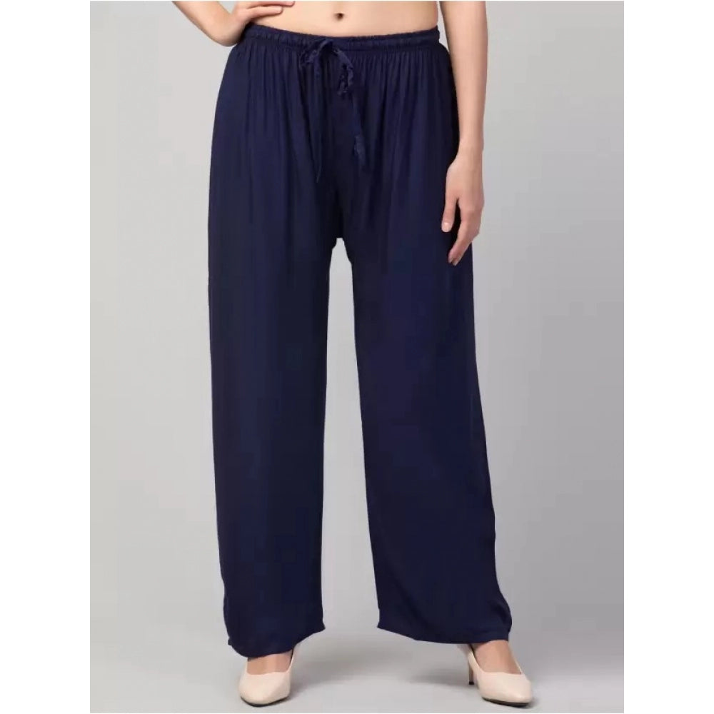 Amfyn Women's Plus Size Relaxed Fit Viscose Rayon Palazzo Trousers (Dark Blue)