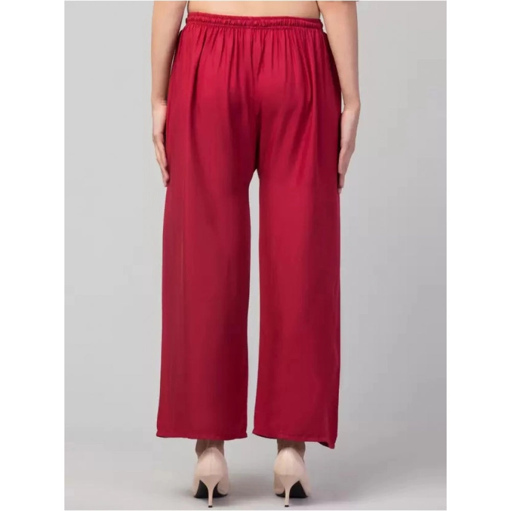 Amfyn Women's Plus Size Relaxed Fit Viscose Rayon Palazzo Trousers (Maroon)