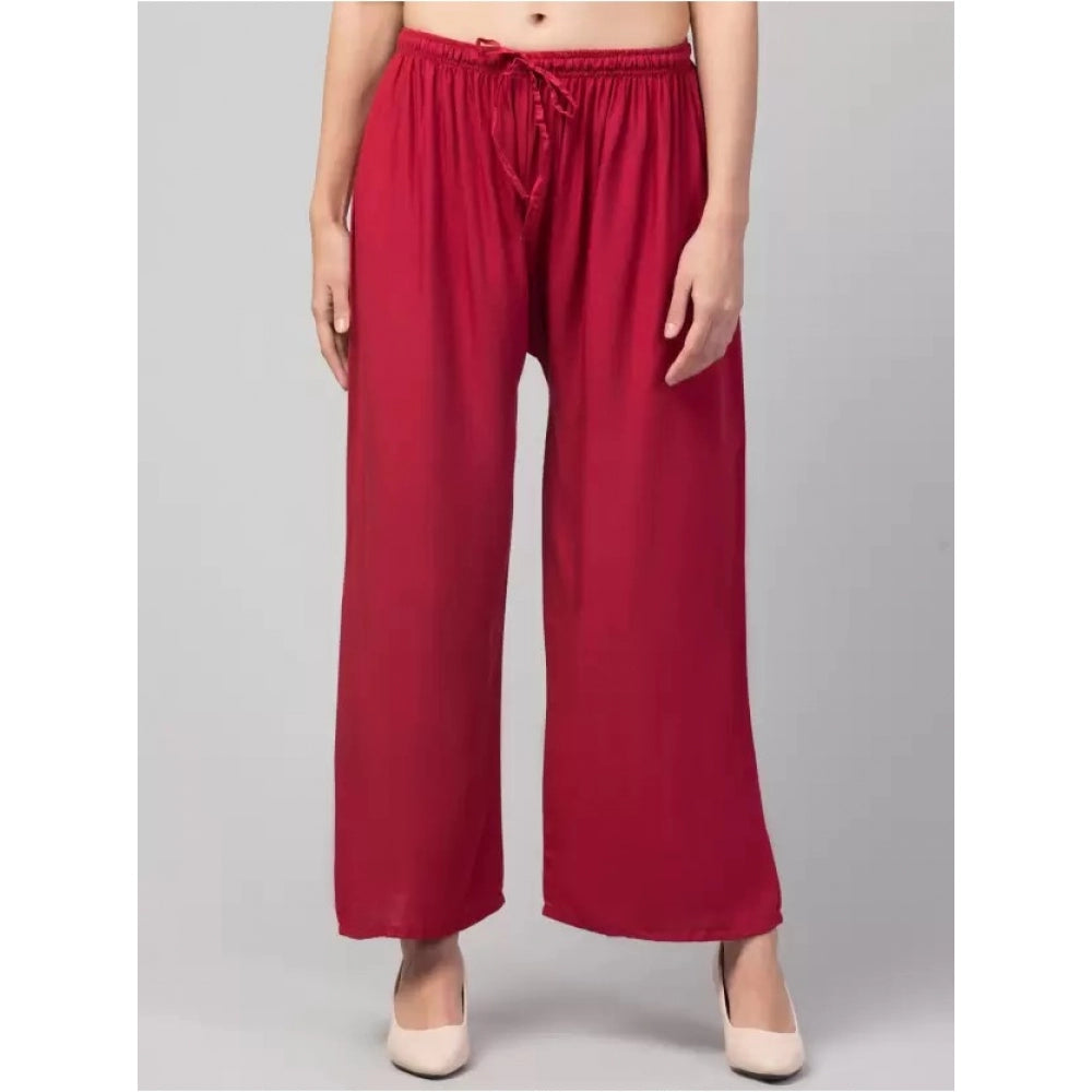 Amfyn Women's Plus Size Relaxed Fit Viscose Rayon Palazzo Trousers (Maroon)