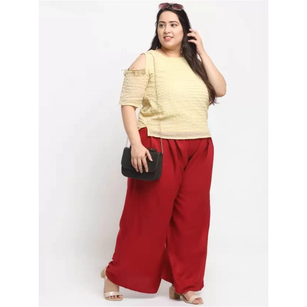Amfyn Women's Plus Size Flared Fit Viscose Rayon Palazzo Trousers (Maroon)