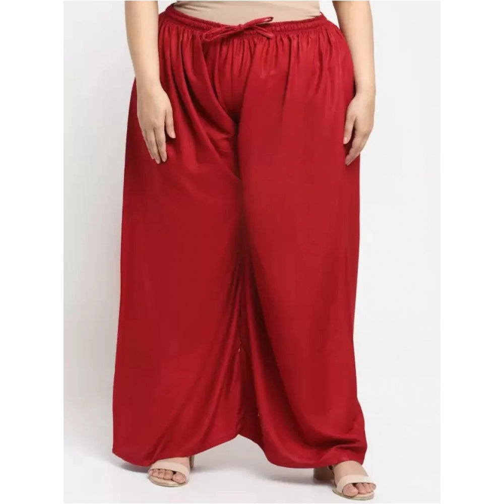 Amfyn Women's Plus Size Flared Fit Viscose Rayon Palazzo Trousers (Maroon)