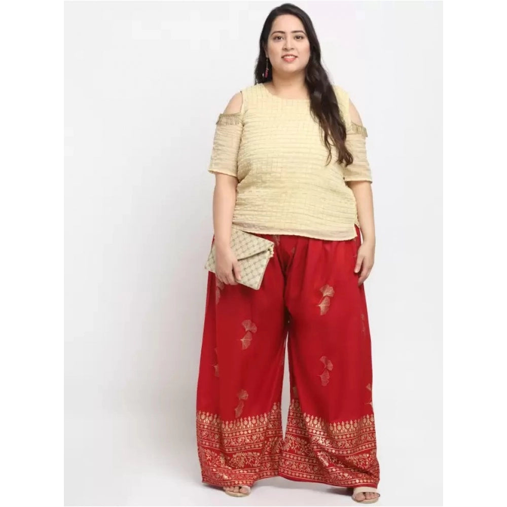 Amfyn Women's Plus Size Relaxed Fit Viscose Rayon Palazzo Trousers (Red)