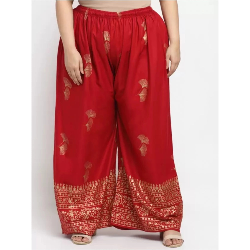 Amfyn Women's Plus Size Relaxed Fit Viscose Rayon Palazzo Trousers (Red)