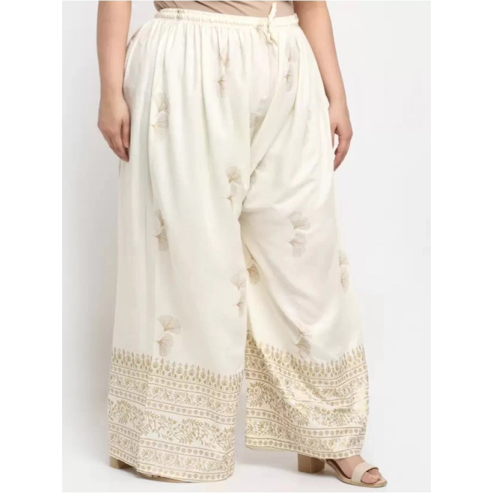 Amfyn Women's Plus Size Relaxed Fit Viscose Rayon Palazzo Trousers (Cream)