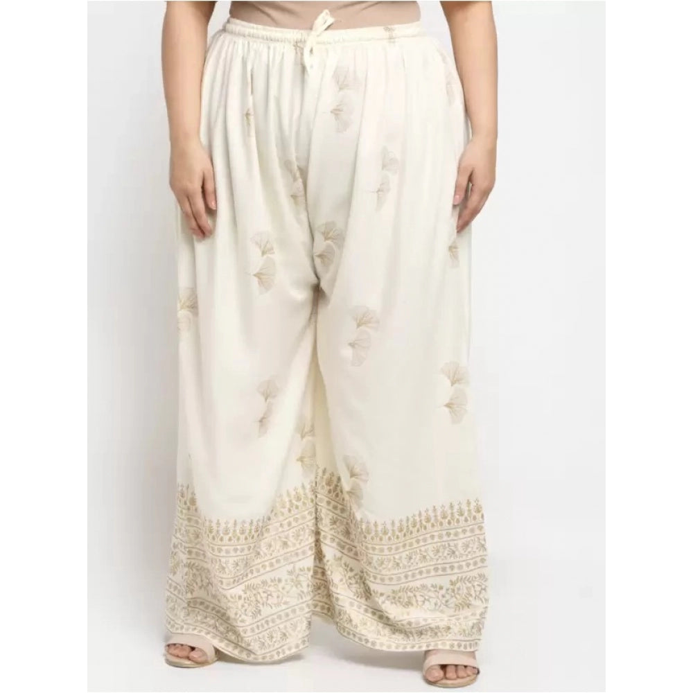 Amfyn Women's Plus Size Relaxed Fit Viscose Rayon Palazzo Trousers (Cream)