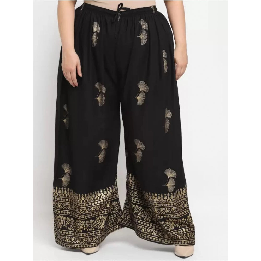 Amfyn Women's Plus Size Relaxed Fit Viscose Rayon Palazzo Trousers (Black)