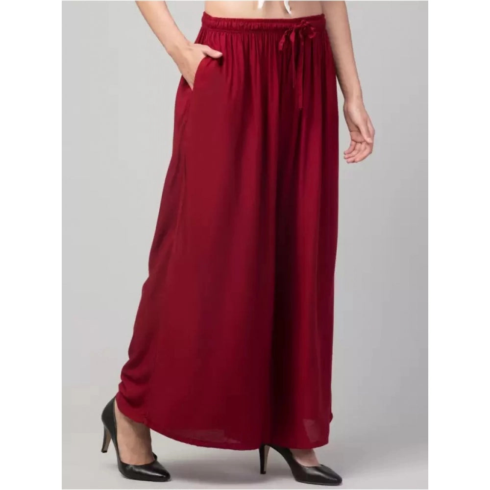 Amfyn Women's Plus Size Relaxed Fit Viscose Rayon Palazzo Trousers (Maroon)