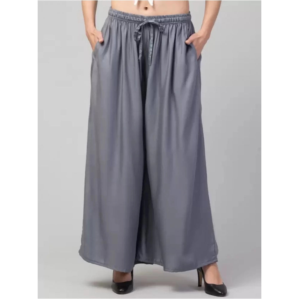 Amfyn Women's Plus Size Relaxed Fit Viscose Rayon Palazzo Trousers (Grey)