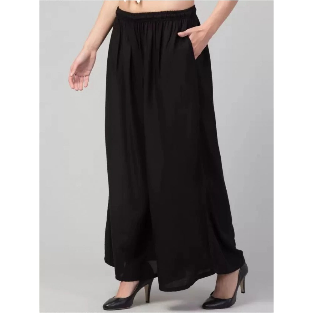 Amfyn Women's Plus Size Relaxed Fit Viscose Rayon Palazzo Trousers (Black)