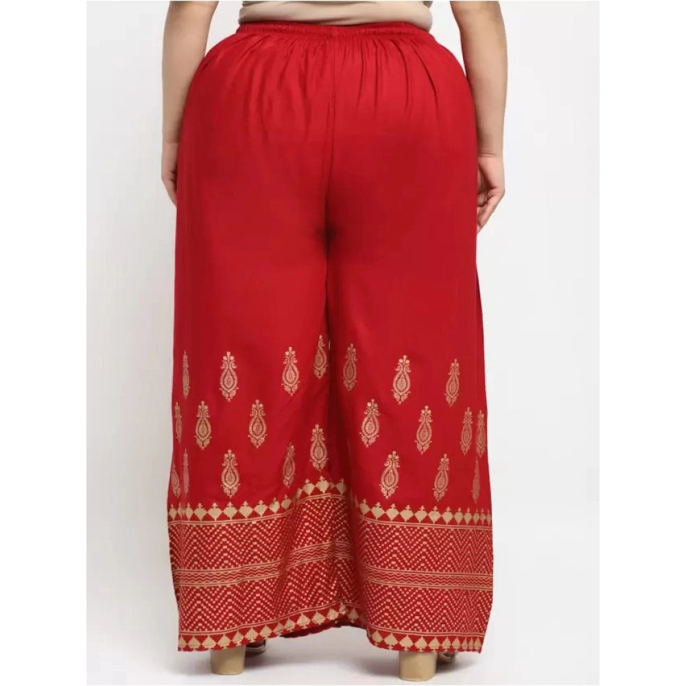 Amfyn Women's Plus Size Relaxed Fit Viscose Rayon Palazzo Trousers (Red)
