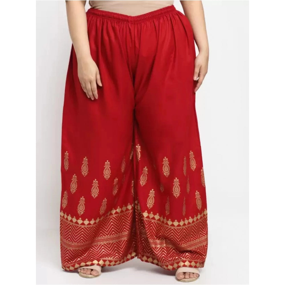 Amfyn Women's Plus Size Relaxed Fit Viscose Rayon Palazzo Trousers (Red)