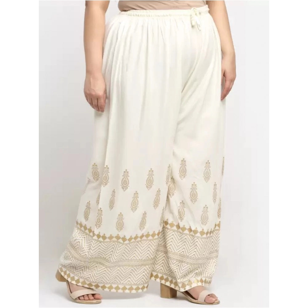 Amfyn Women's Plus Size Relaxed Fit Viscose Rayon Palazzo Trousers (Cream)