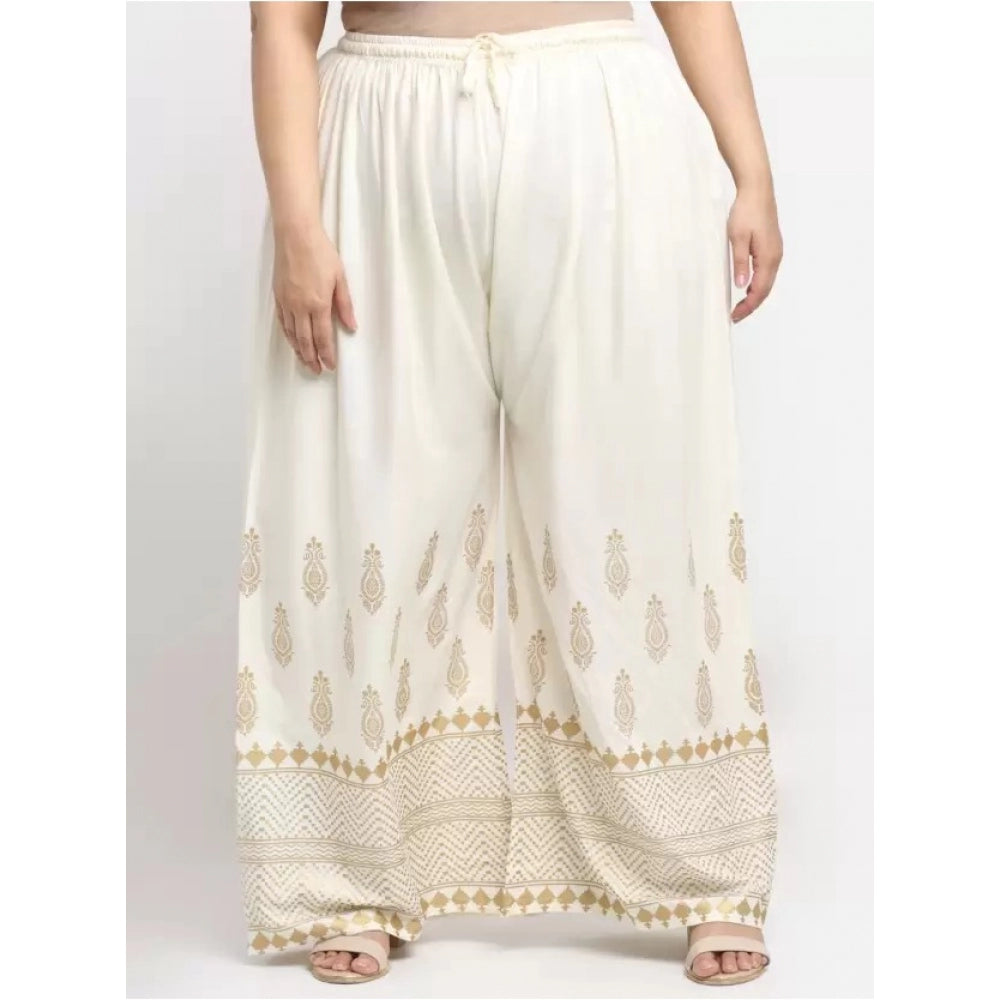 Amfyn Women's Plus Size Relaxed Fit Viscose Rayon Palazzo Trousers (Cream)