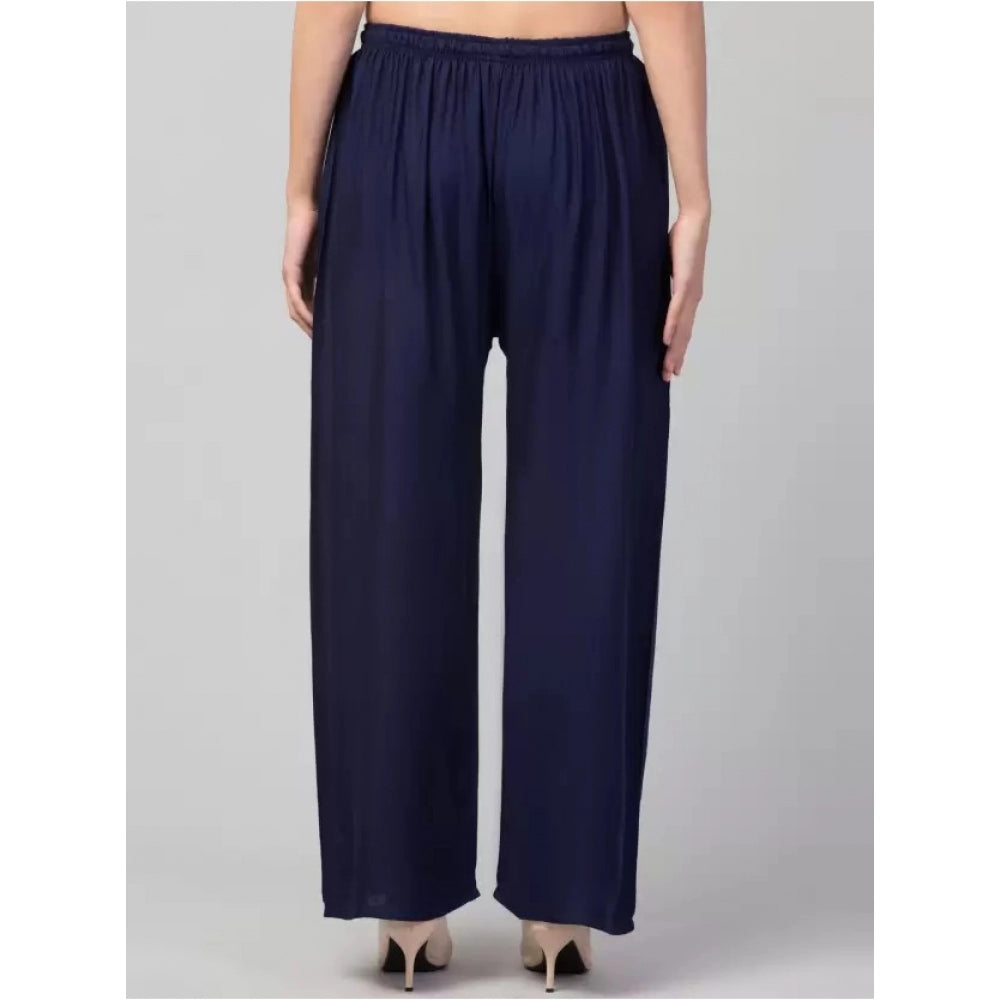 Amfyn Women's Plus Size Relaxed Fit Viscose Rayon Palazzo Trousers (Dark Blue)