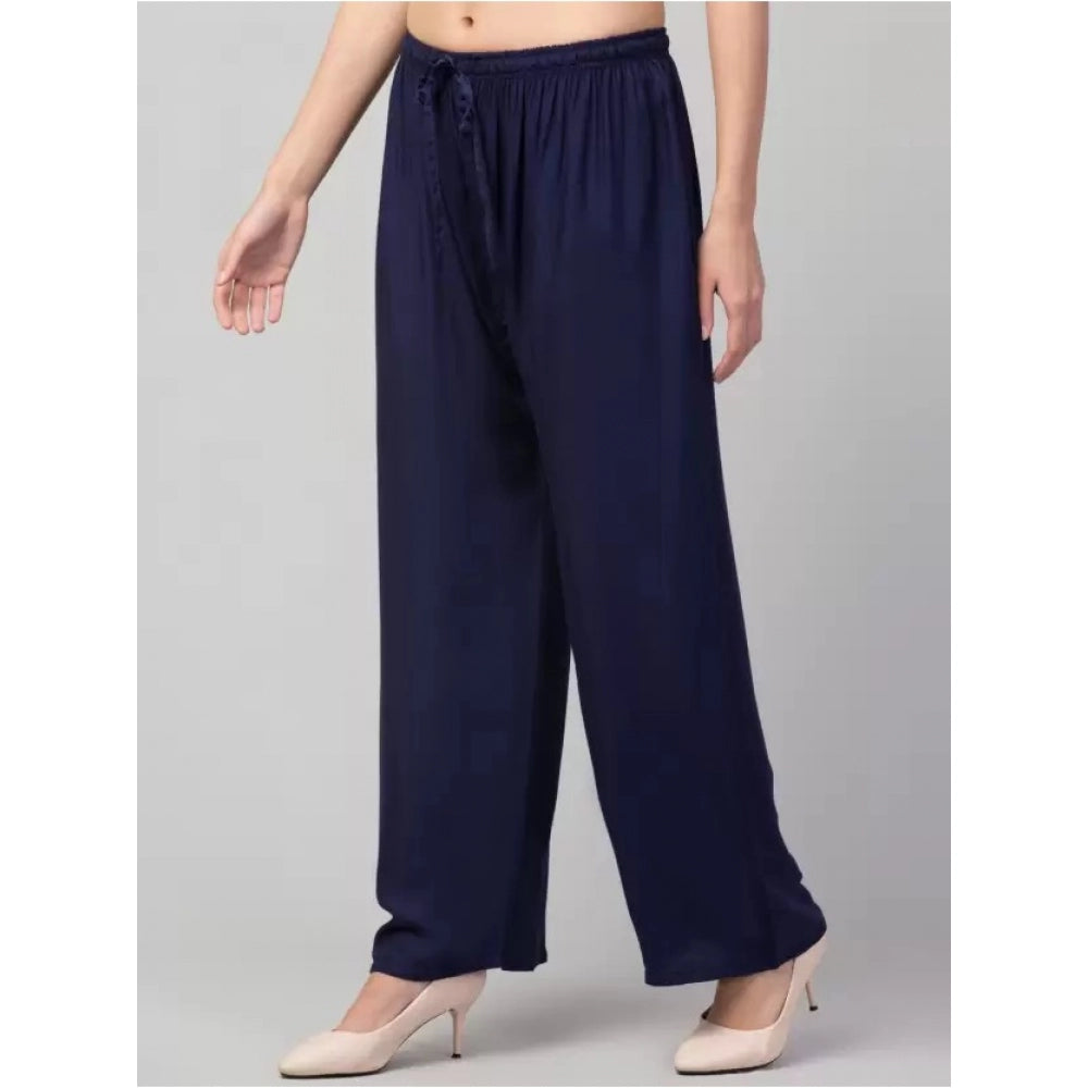 Amfyn Women's Plus Size Relaxed Fit Viscose Rayon Palazzo Trousers (Dark Blue)