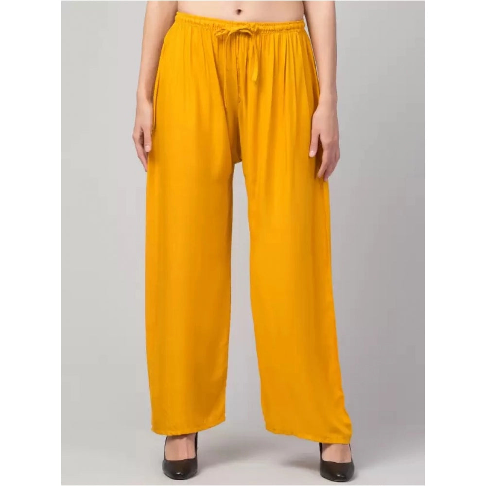 Amfyn Women's Plus Size Relaxed Fit Viscose Rayon Palazzo Trousers (Yellow)