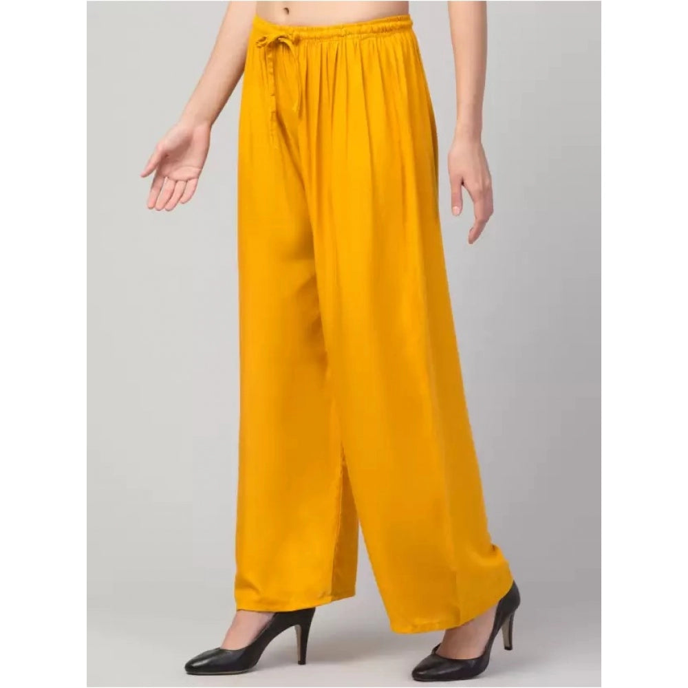 Amfyn Women's Plus Size Relaxed Fit Viscose Rayon Palazzo Trousers (Yellow)