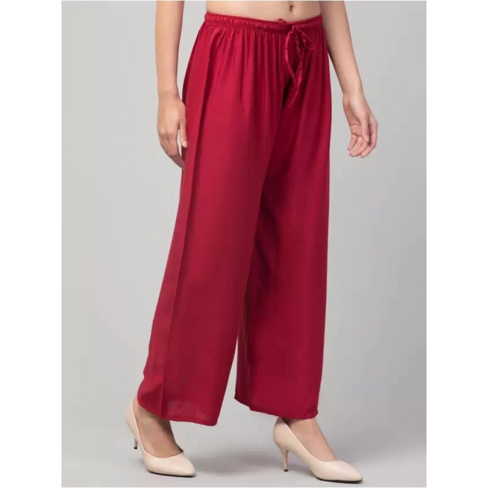 Amfyn Women's Plus Size Relaxed Fit Viscose Rayon Palazzo Trousers (Maroon)