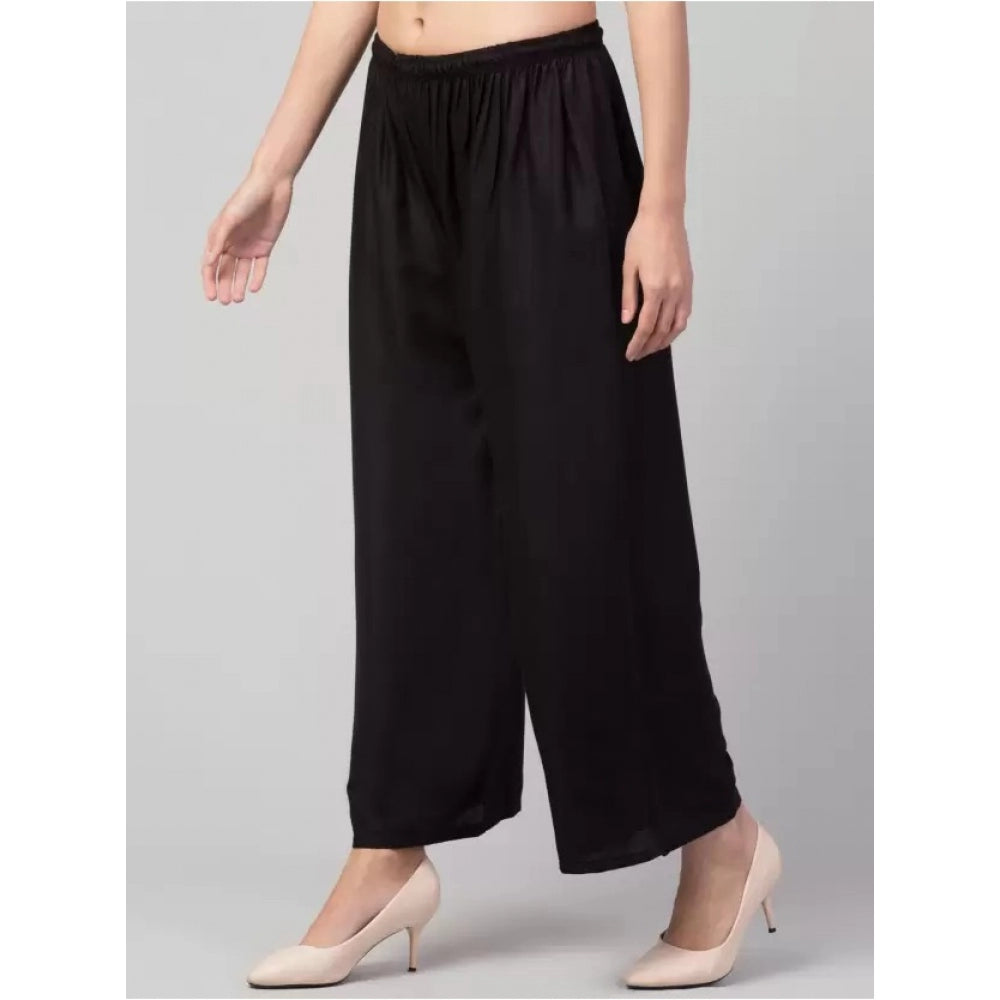 Amfyn Women's Plus Size Relaxed Fit Viscose Rayon Palazzo Trousers (Black)