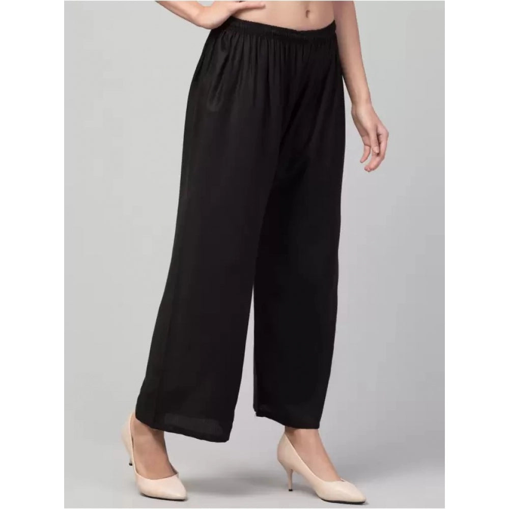 Amfyn Women's Plus Size Relaxed Fit Viscose Rayon Palazzo Trousers (Black)
