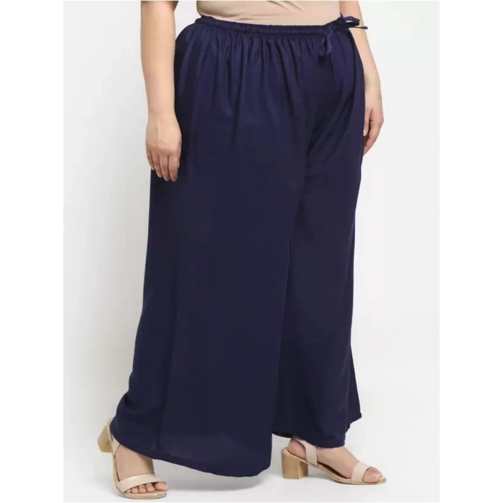 Amfyn Women's Plus Size Flared Fit Viscose Rayon Palazzo Trousers (Dark Blue)