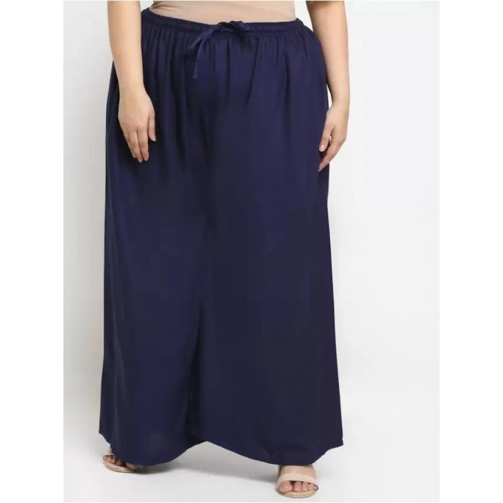 Amfyn Women's Plus Size Flared Fit Viscose Rayon Palazzo Trousers (Dark Blue)