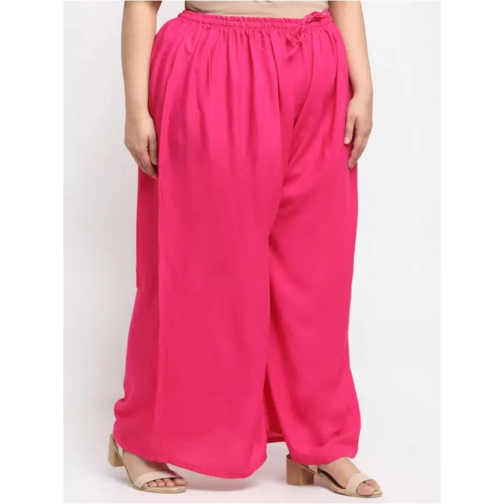Amfyn Women's Plus Size Flared Fit Viscose Rayon Palazzo Trousers (Pink)