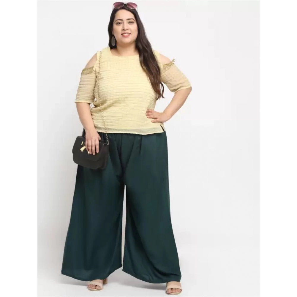 Amfyn Women's Plus Size Flared Fit Viscose Rayon Palazzo Trousers (Dark Green)