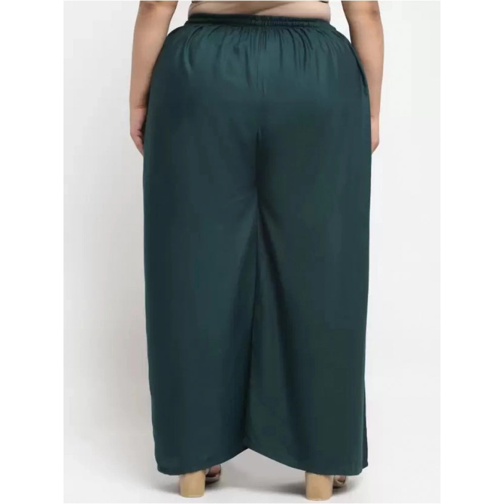 Amfyn Women's Plus Size Flared Fit Viscose Rayon Palazzo Trousers (Dark Green)