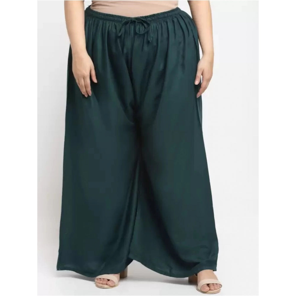 Amfyn Women's Plus Size Flared Fit Viscose Rayon Palazzo Trousers (Dark Green)