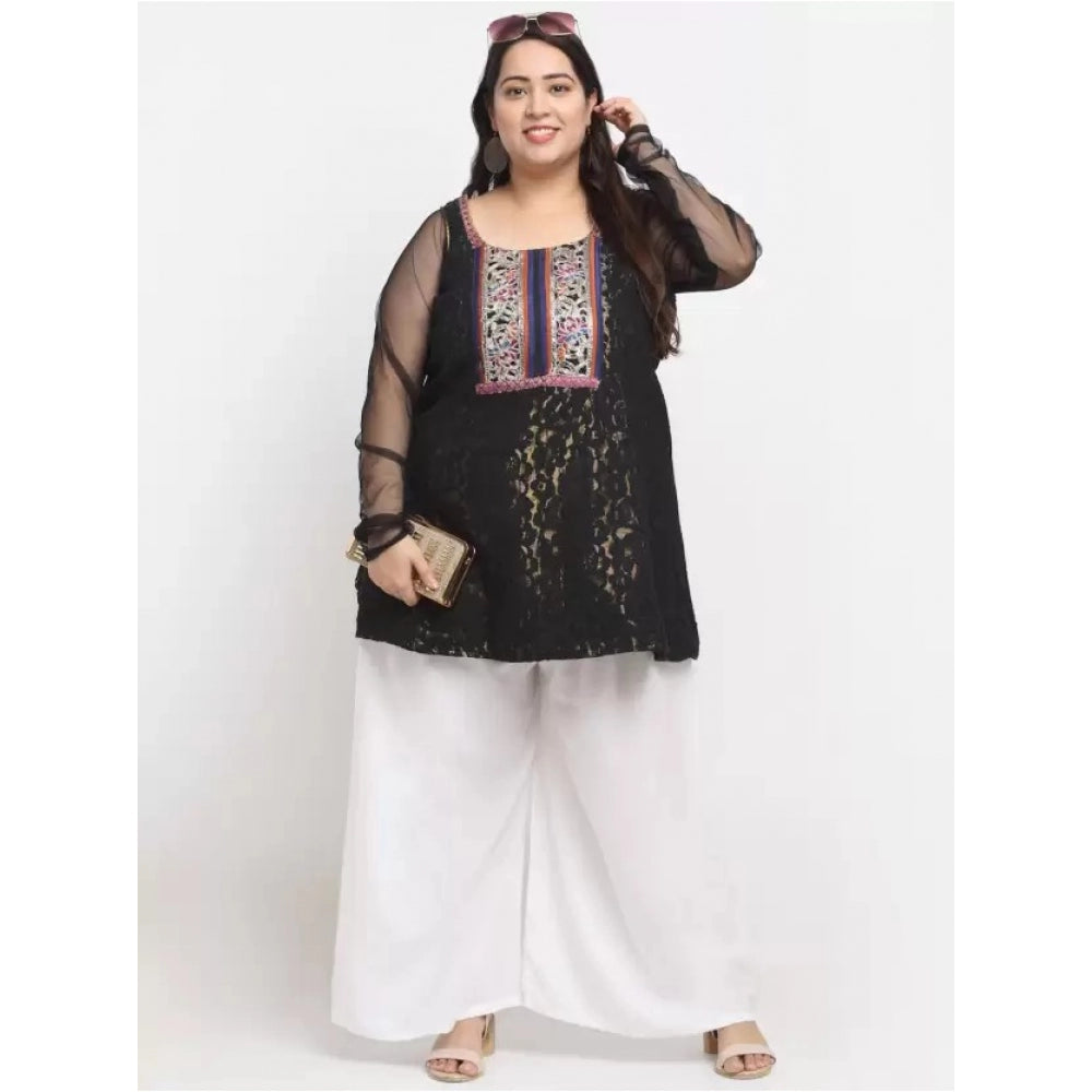 Amfyn Women's Plus Size Flared Fit Viscose Rayon Palazzo Trousers (White)