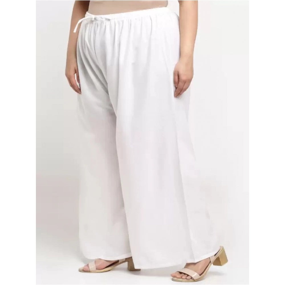 Amfyn Women's Plus Size Flared Fit Viscose Rayon Palazzo Trousers (White)