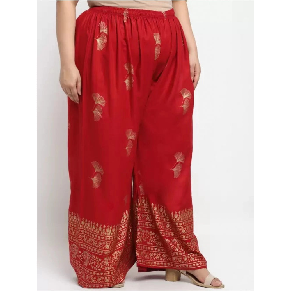 Amfyn Women's Plus Size Relaxed Fit Viscose Rayon Palazzo Trousers (Red)