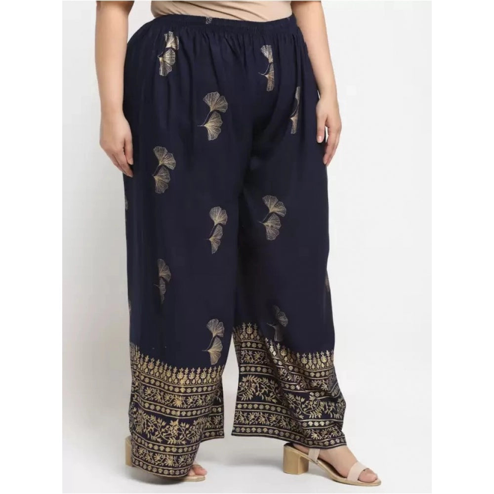 Amfyn Women's Plus Size Relaxed Fit Viscose Rayon Palazzo Trousers (Dark Blue)