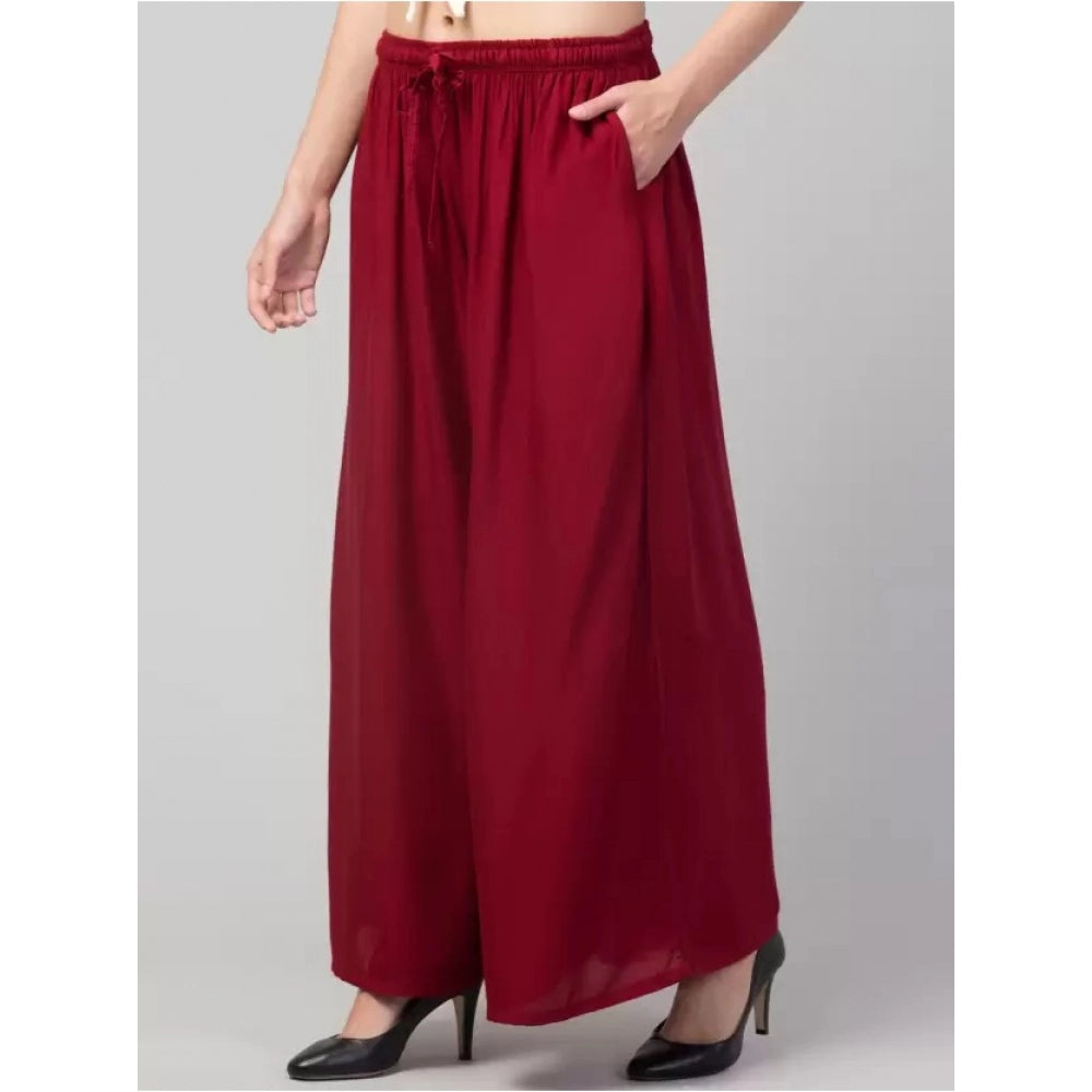 Amfyn Women's Plus Size Relaxed Fit Viscose Rayon Palazzo Trousers (Maroon)