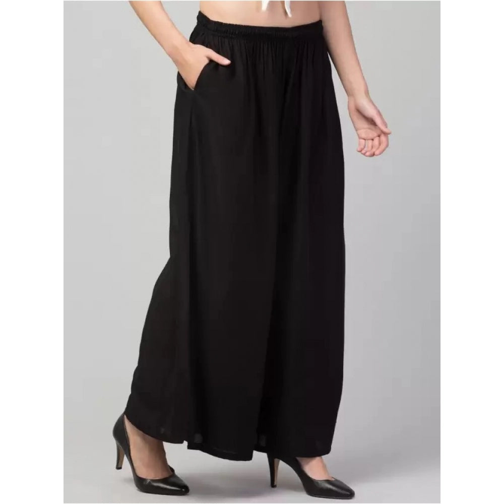 Amfyn Women's Plus Size Relaxed Fit Viscose Rayon Palazzo Trousers (Black)