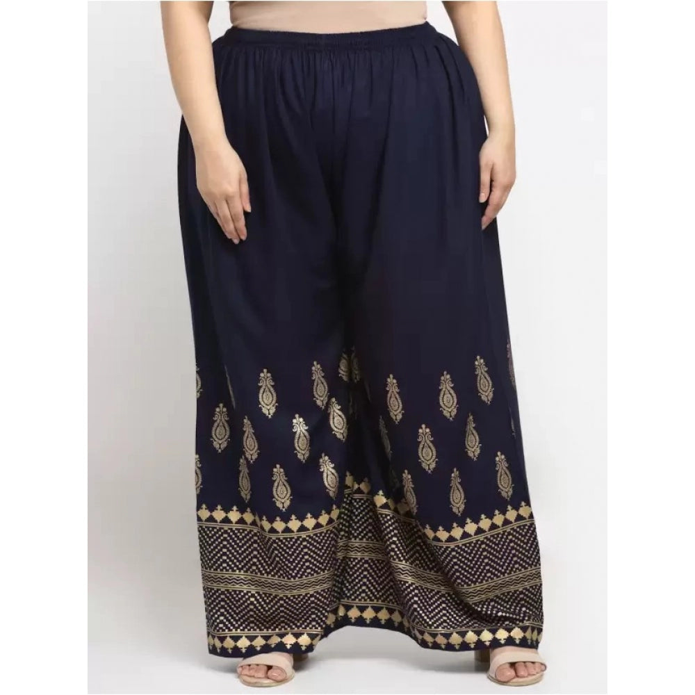 Amfyn Women's Plus Size Relaxed Fit Viscose Rayon Palazzo Trousers (Dark Blue)