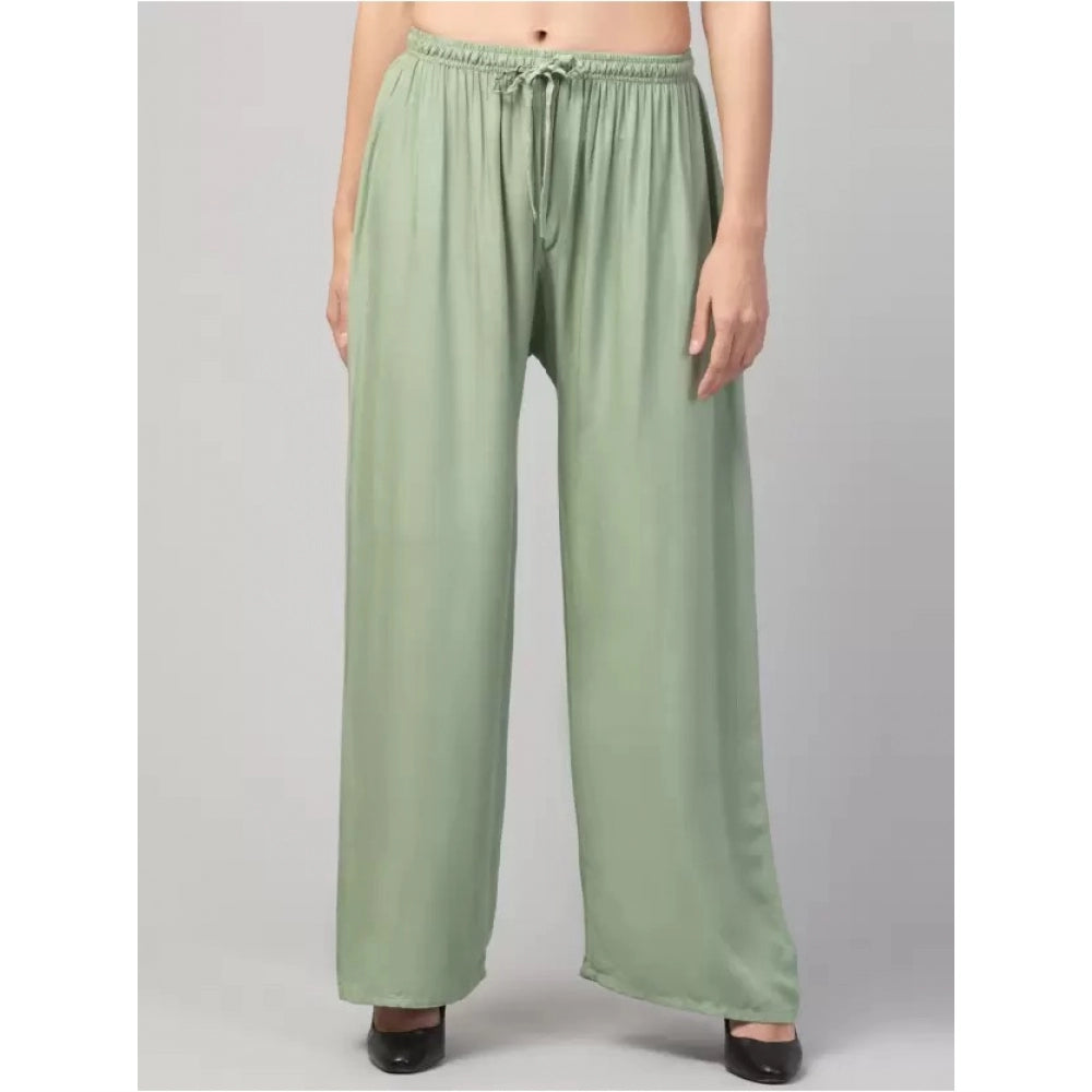 Amfyn Women's Plus Size Relaxed Fit Viscose Rayon Palazzo Trousers (Light Green)