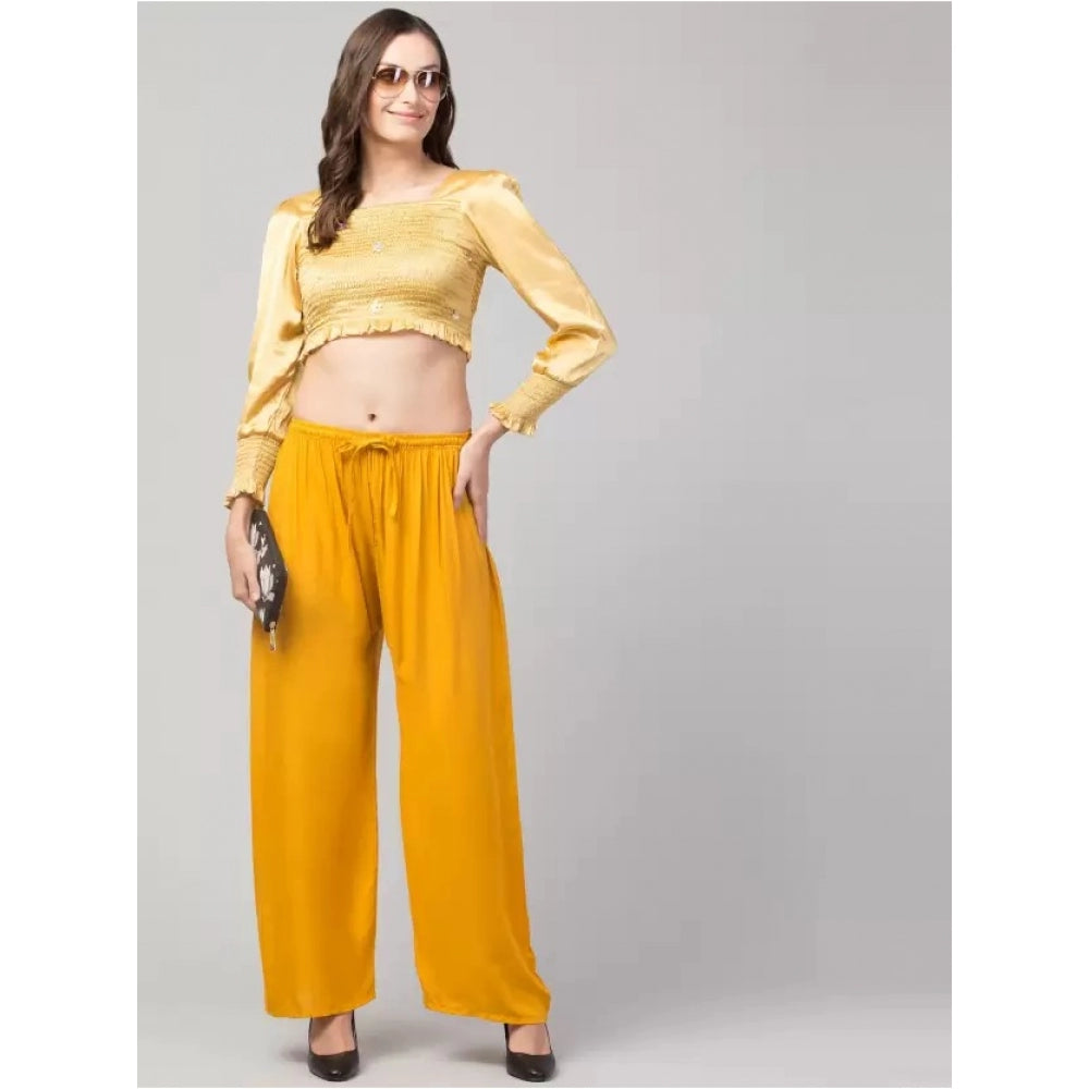 Amfyn Women's Plus Size Relaxed Fit Viscose Rayon Palazzo Trousers (Yellow)