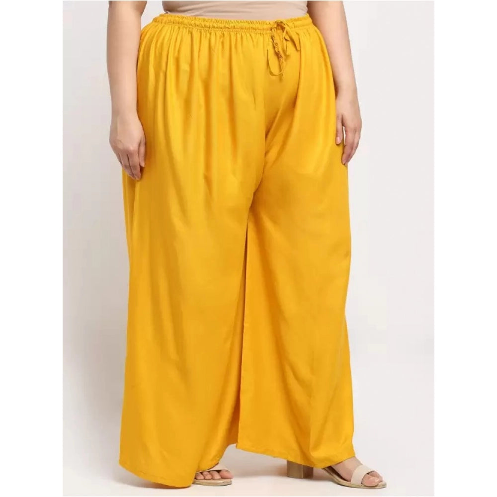 Amfyn Women's Plus Size Flared Fit Viscose Rayon Palazzo Trousers (Yellow)