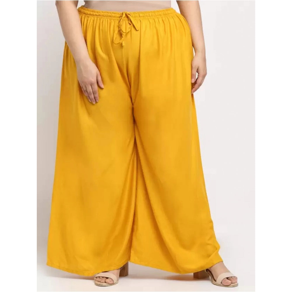 Amfyn Women's Plus Size Flared Fit Viscose Rayon Palazzo Trousers (Yellow)