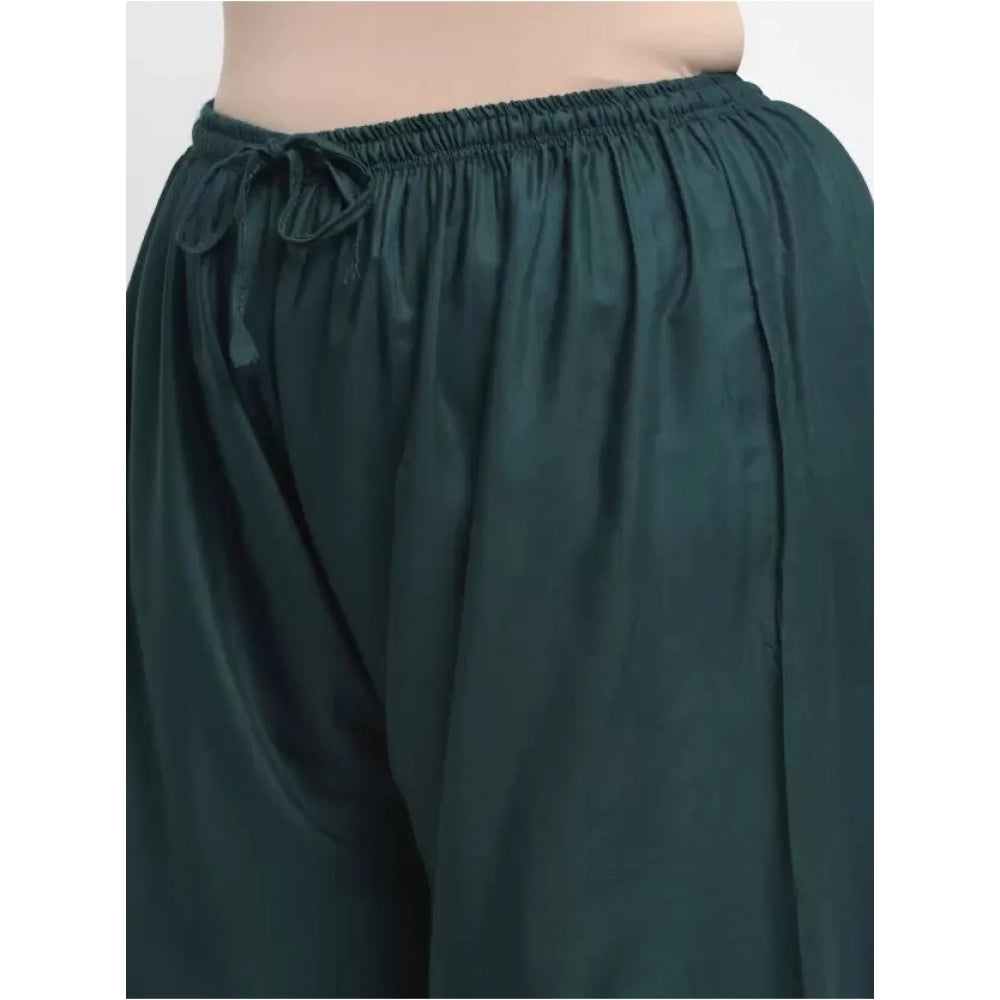 Amfyn Women's Plus Size Flared Fit Viscose Rayon Palazzo Trousers (Dark Green)
