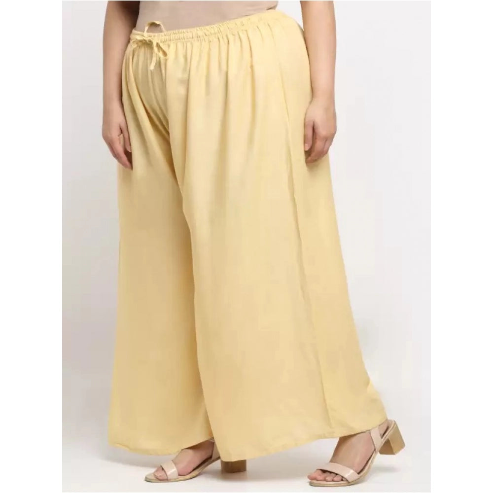 Amfyn Women's Plus Size Flared Fit Viscose Rayon Palazzo Trousers (Gold)