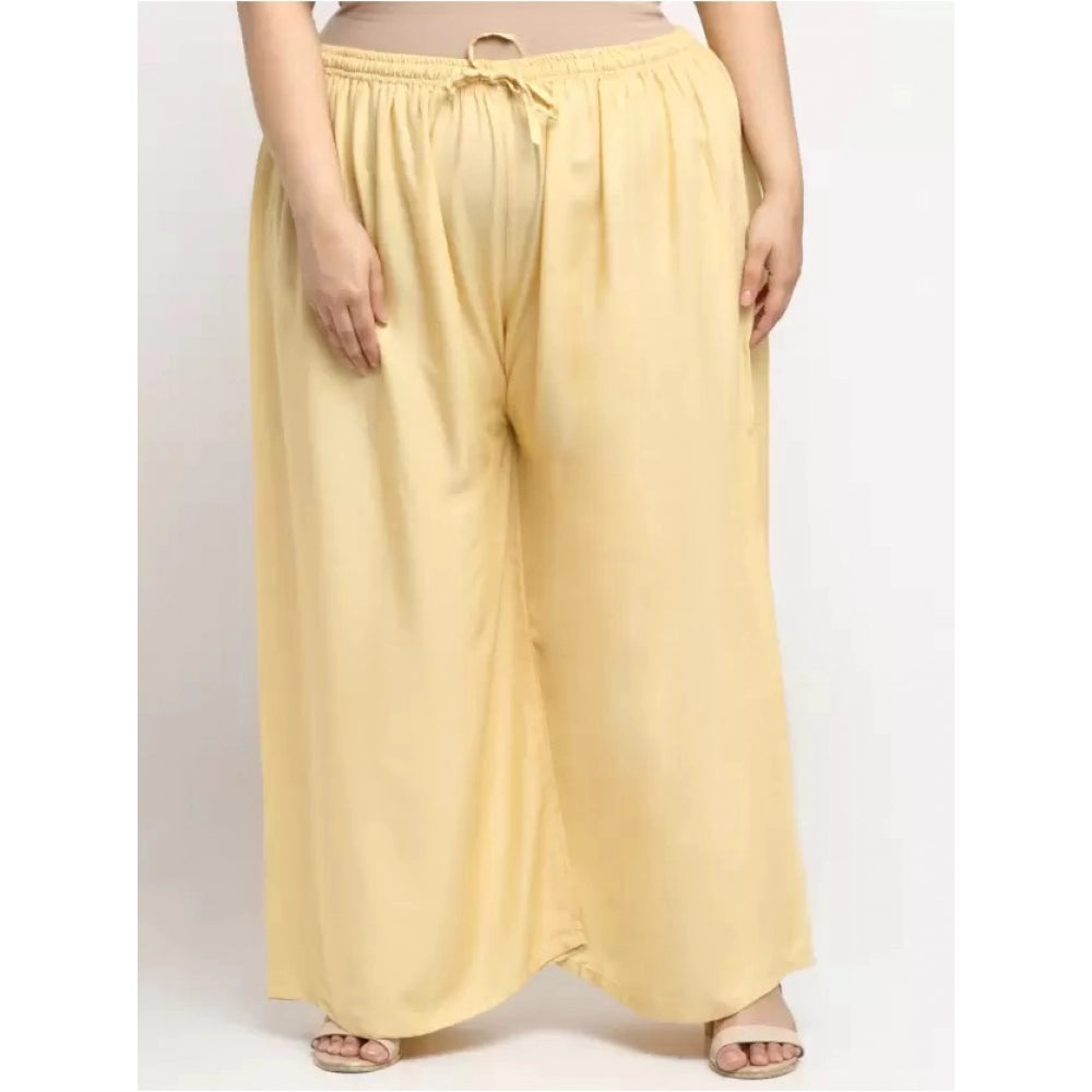 Amfyn Women's Plus Size Flared Fit Viscose Rayon Palazzo Trousers (Gold)