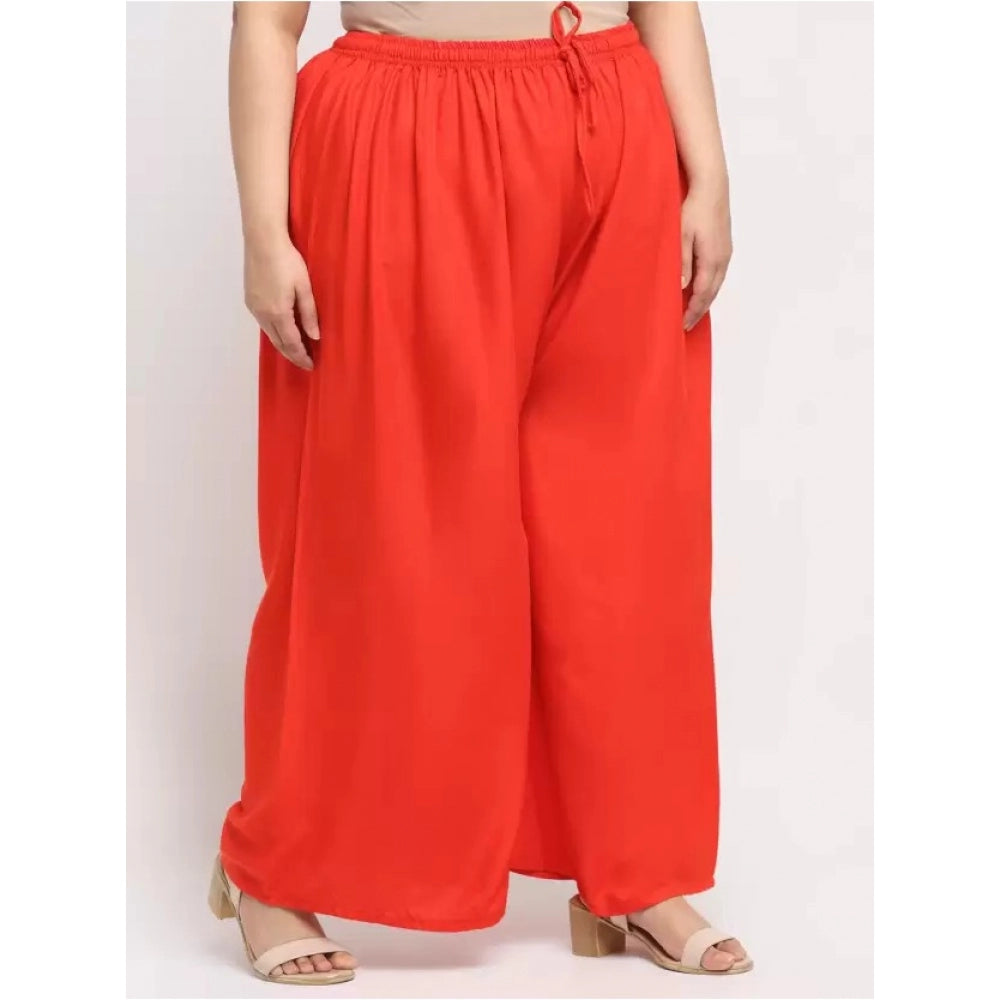Amfyn Women's Plus Size Flared Fit Viscose Rayon Palazzo Trousers (Red)