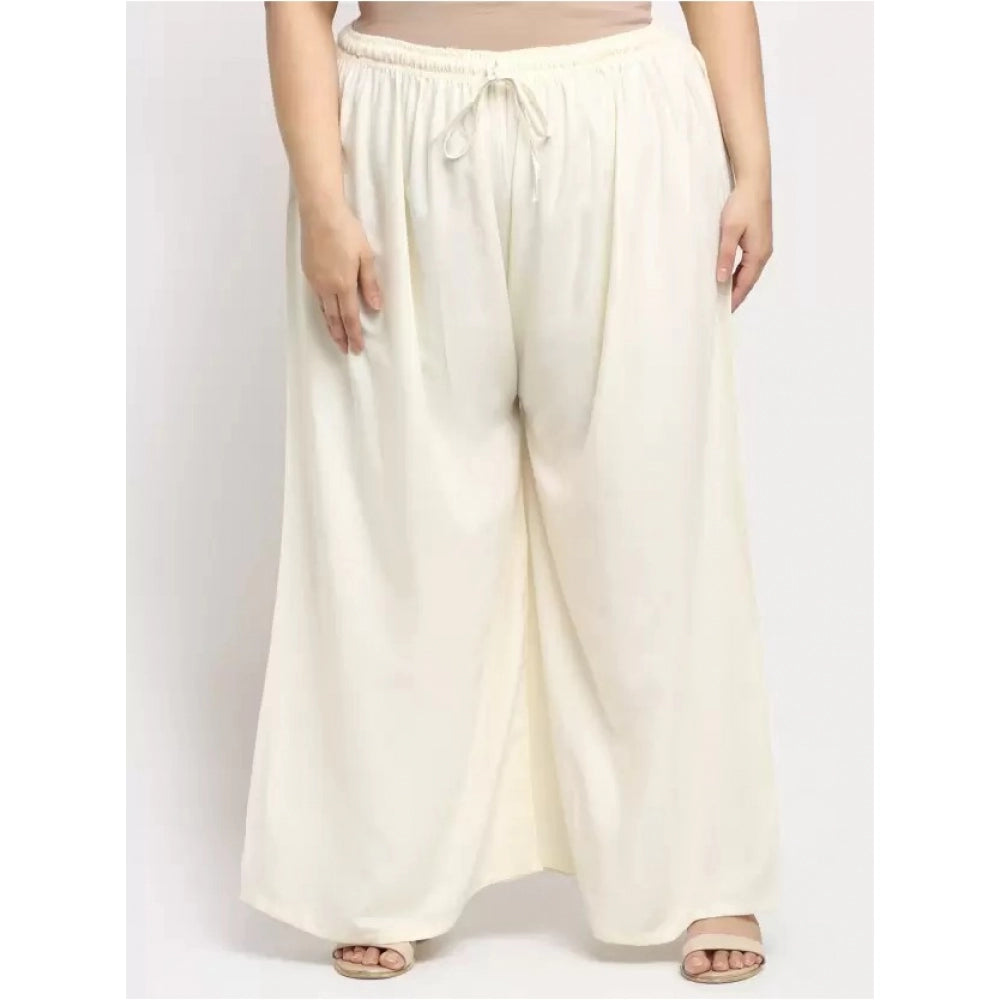 Amfyn Women's Plus Size Flared Fit Viscose Rayon Palazzo Trousers (Cream)