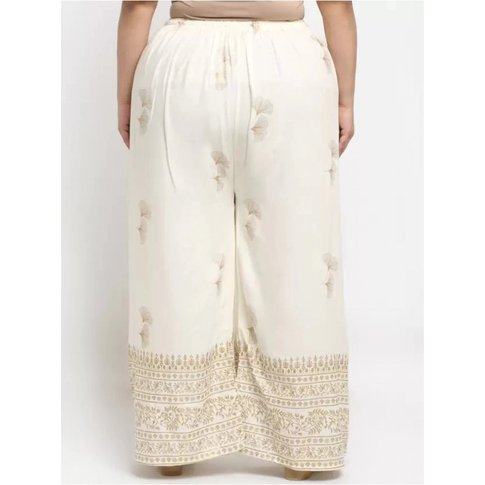 Amfyn Women's Plus Size Relaxed Fit Viscose Rayon Palazzo Trousers (Cream)